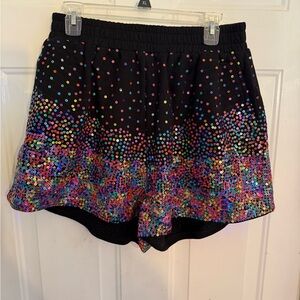 QUEEN OF SPARKLES Black Multicolor Sequin Shorts